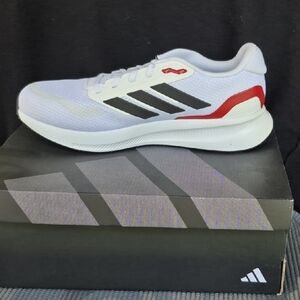 Adidas Men's Runfalcon  White Athletic Shoes with Black Stripes and Red Details
